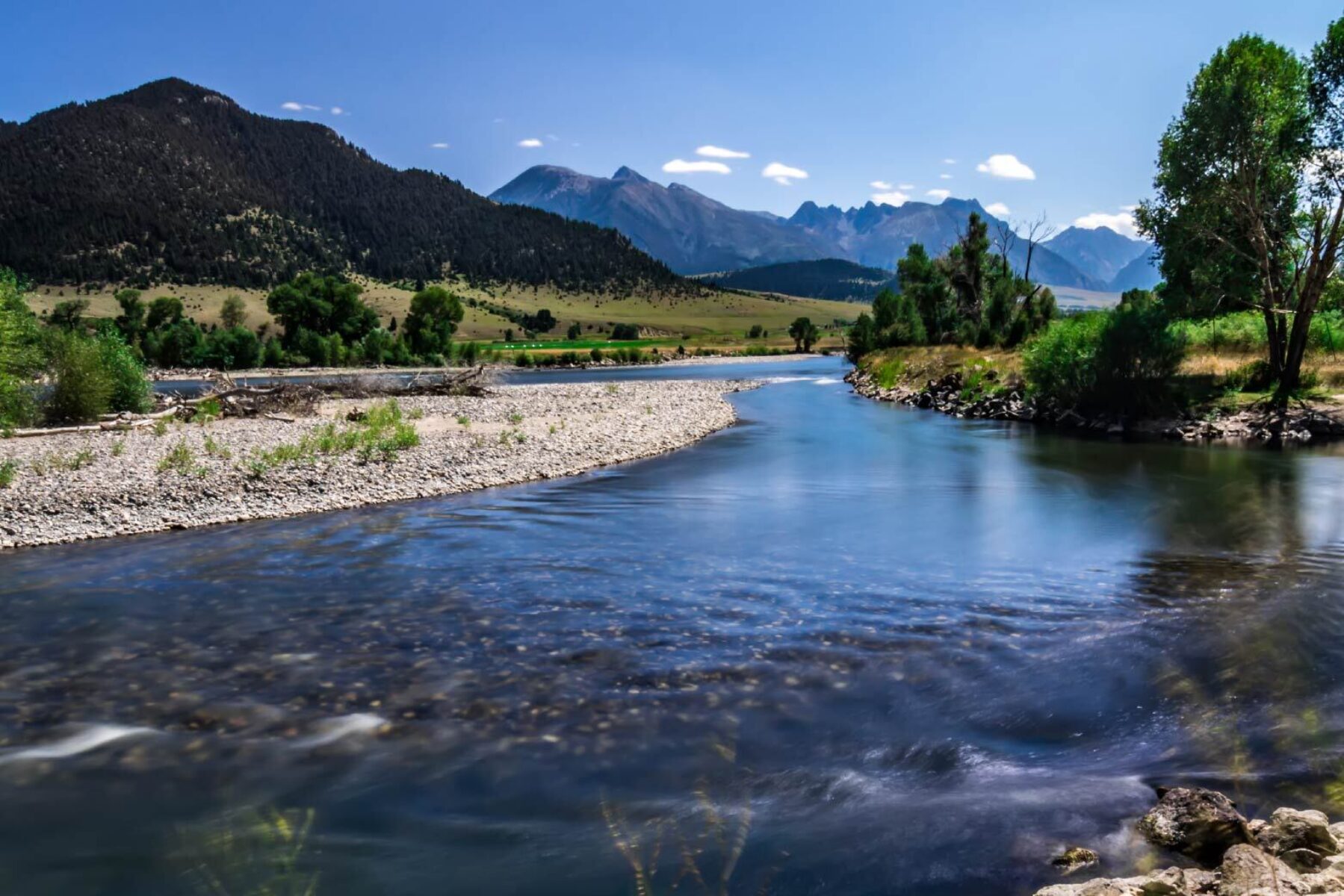 The Yellowstone River running through Paradise Valley in Montana
