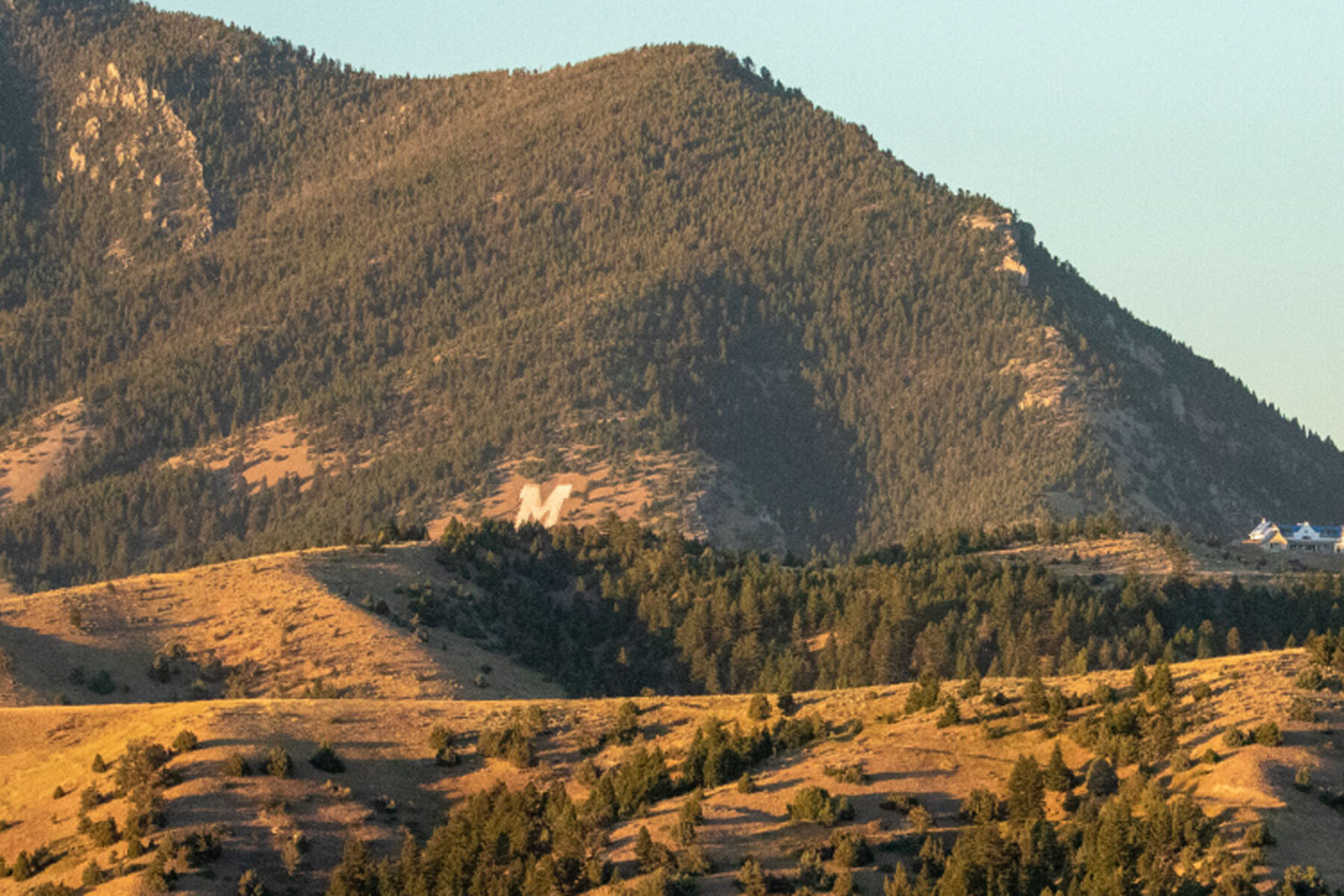 Distant view of the College M Trail on Mount Baldy in Bozeman, Montana