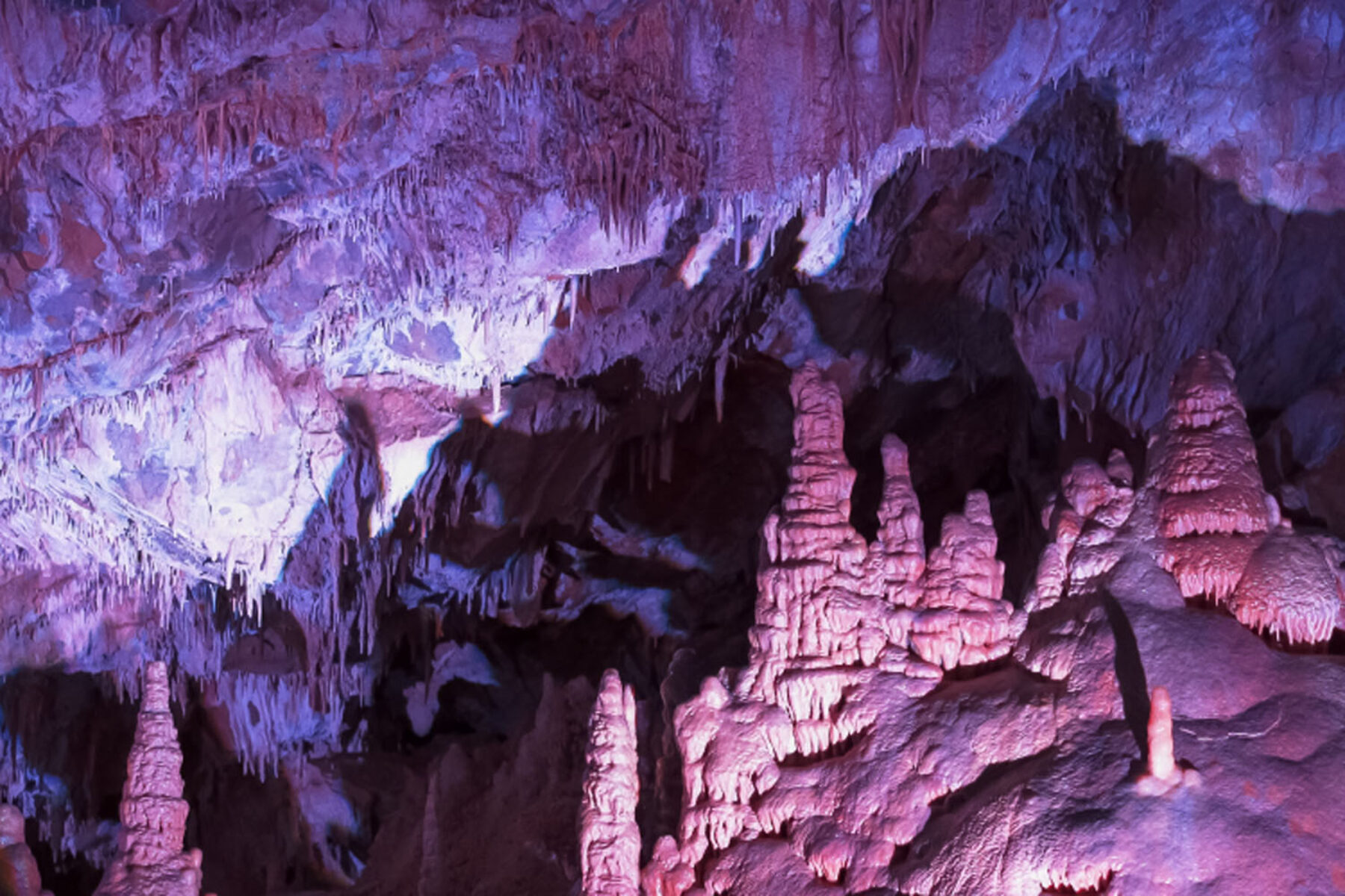 Inside lit caverns at Lewis & Clark Caverns State Park in southwest Montana